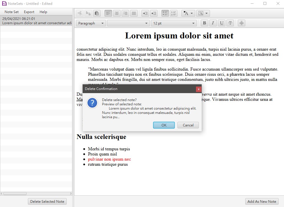 Deleting a note from the
                list