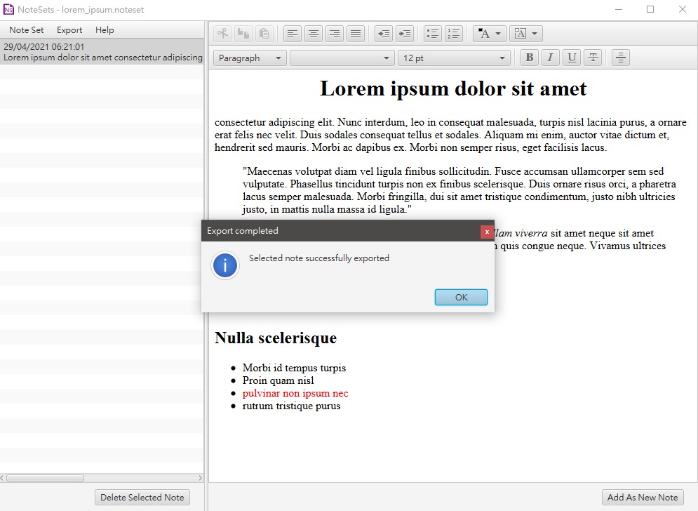 Export success
                message