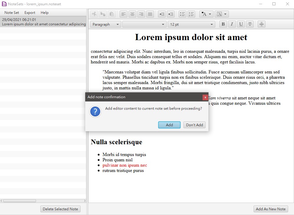 Prompt to add note
                when editor is not empty